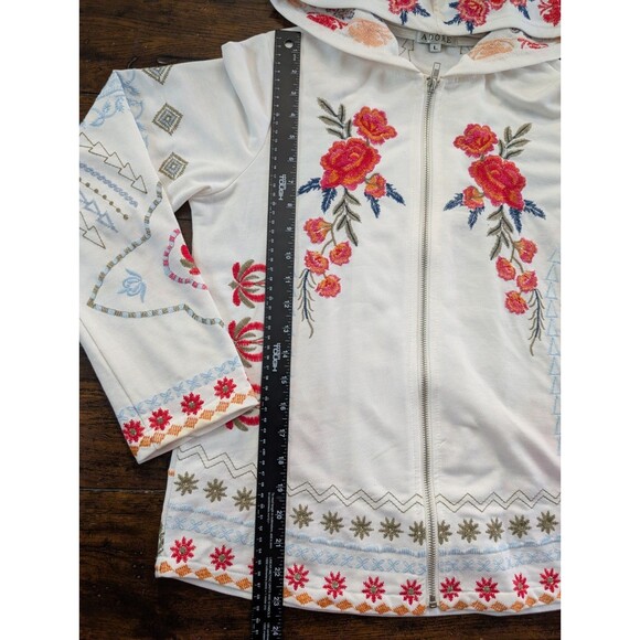 Adore Embroidered Full-zip Hoodie Large White Floral Flowers Boho Colorful - Picture 5 of 13